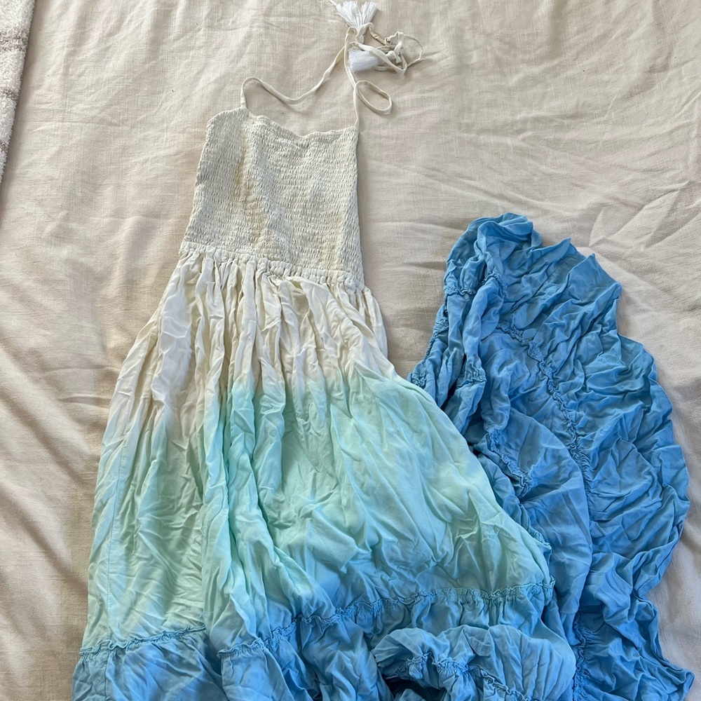 Tiare Hawaii Cream to Light Blue Ombre Maxi Dress